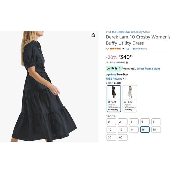 Buffy Short Sleeve Cotton Utility Dress, Derek Lam 10 Crosby size 16 - Picture 4 of 12